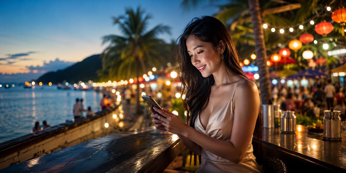 Khung cảnh chợ đêm Phú Quốc với bảng hiệu khuyến mãi hoàn tiền
